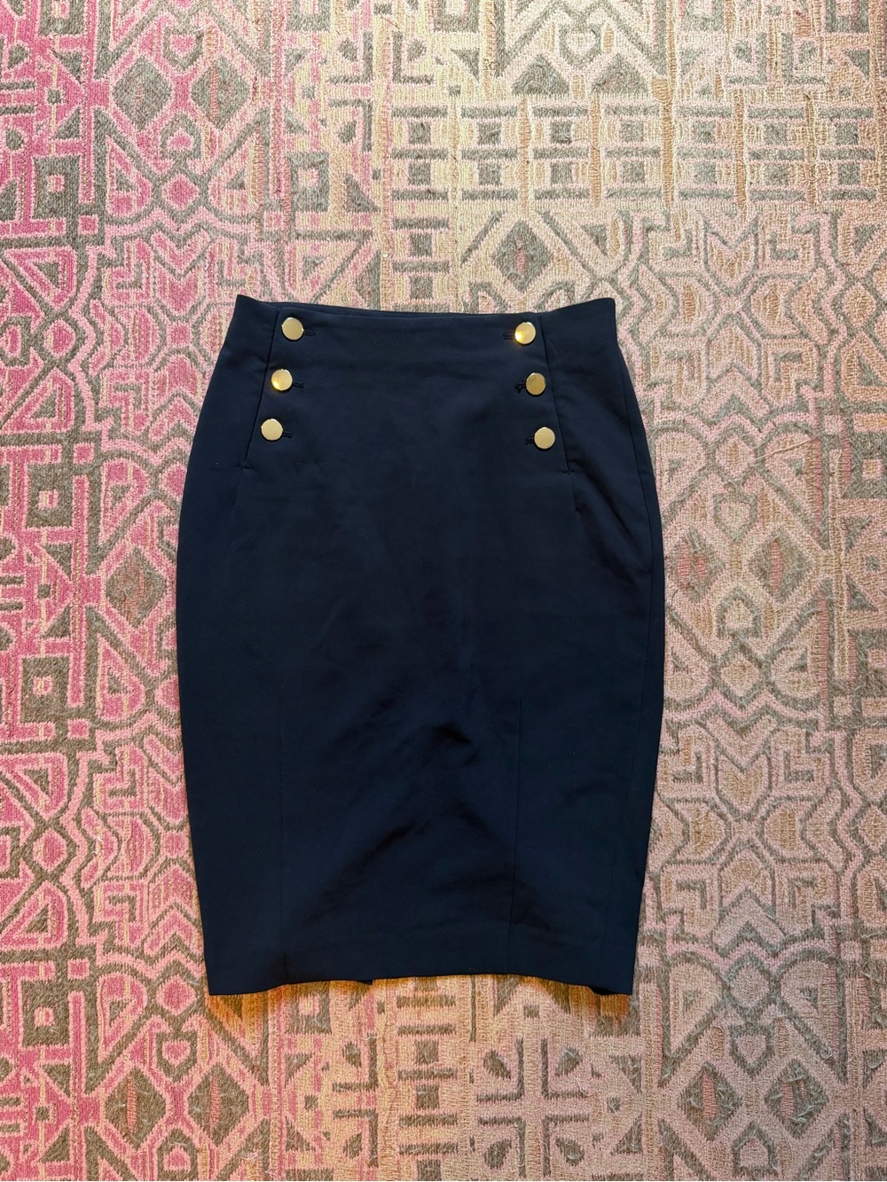 H&M Navy Pencil Skirt with Gold Buttons